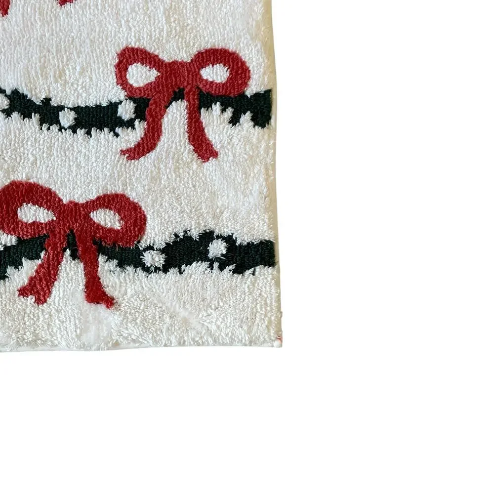 Kassaspa Christmas Bow Garland Bath Rug 21x34 White Red Green Christmas Holiday